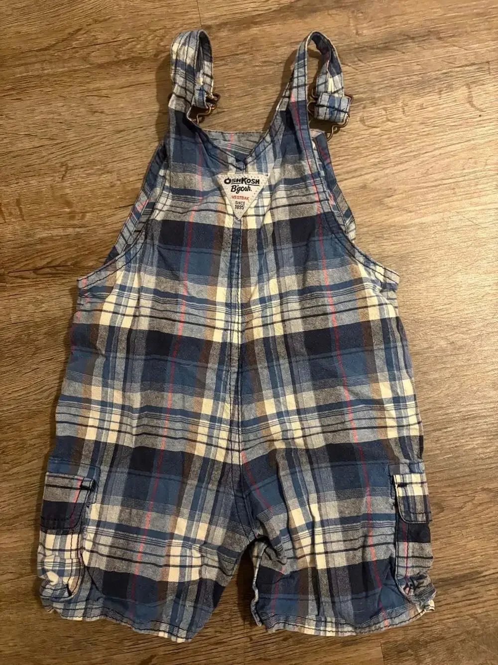 OshKosh B'gosh Baby Boy 18 Months Blue Plaid Vestbak Shortall Overalls